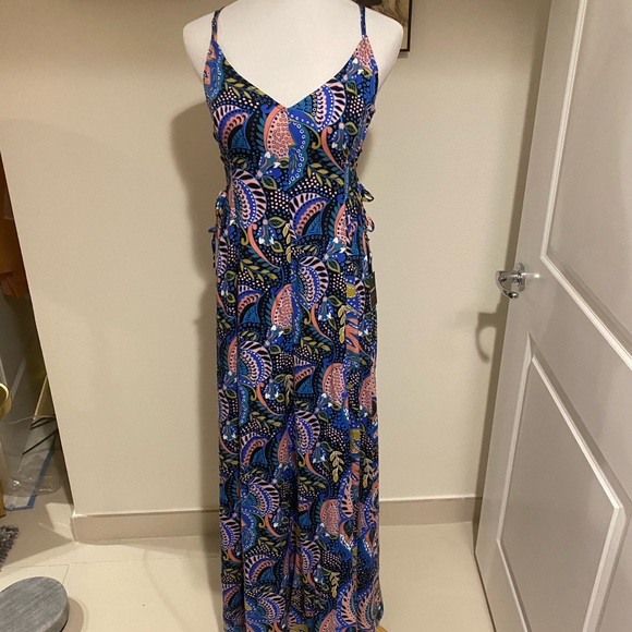 Forever 21 NWT Long Black Multi Print dress L - Picture 2 of 7